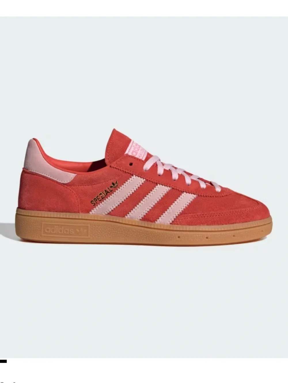 adidas men’s Red Suede Retro Spezial with Pink Stripes and Gum Sole unisex